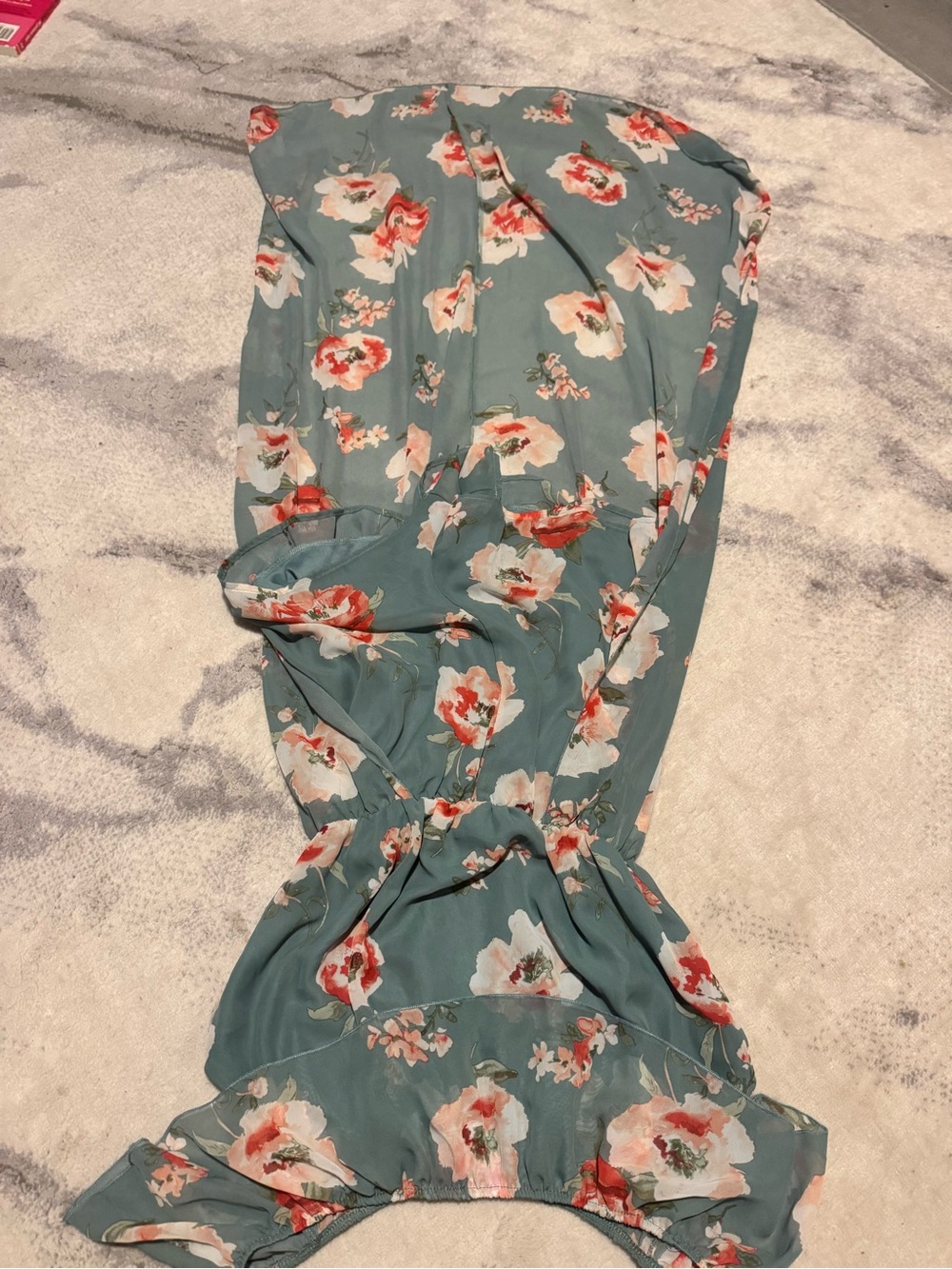 Peppermint Teal Maxi Skirt with Coral and Cream Floral Print